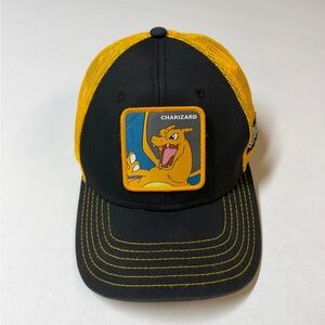 Pokemon Charizard Patch Black And Orange Trucker Mesh Snapback Hat